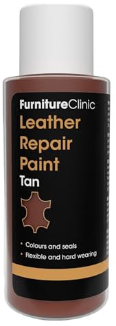 Furniture Clinic Leather Repair Paint & Dye | Self Seal Colourant for Quick and Easy Leather Repair | Suitable for Sofas, Car Seat, Shoes, Handbag, and More - Tan, 50ml