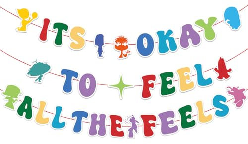 Banner für Geburtstagspartys, Aufschrift It's Okay to Feel All The Feels, zum Aufhängen, bunt, niedlich, Partyzubehör für Kamin, Kaminsims, Wanddekorationen