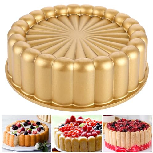 GBACHOOSE Charlotte Backform aus Metall 24.7X7CM, Charlotte Kuchenform, Backform Aluminium Gold, DIY Backwerkzeuge für Schichtkuchen und Käsekuchen, Danksagung Weihnachts Hochzeiten und Partys