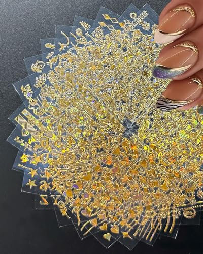TPZORJX 30 Blatt Nagelsticker - Gold Nagelsticker Selbstklebend mit Gold Blatt Brief Lächeln Sommer Dekoration,Aufkleber Nail Art Stickers Nailart Nageldesign Nagelkunst Nägel DIY Dekoration
