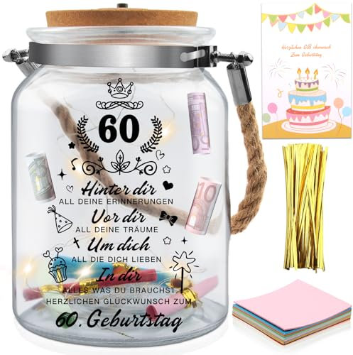 LED Bottle Light with Saying, 60th Birthday Gift for Women and Men, 60th Birthday Gift, Night Light Gifts Decoration, Gift Ideas for Birthday Table Decoration, LED Lighting Illuminated Decorative