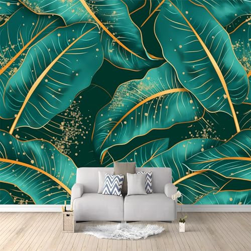 Papier Peint Panoramique 3D Feuilles De Bananier Vertes 400x280 cm Papier Peint Photo Mural Intissé, Poster Tapisserie Mural Personnalisé 3D Pour Salon Chambre Décoration Murale