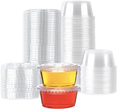CaterCo 2oz / 59ml Sauce Pot (100 Pack) Containers with Secure Lids - Multi-Use, Leakproof, Round Clear Plastic Storage Container Pots For Sauces, Ketchup, Dips, Salads, Takeaway - (2oz - 100 Pack)