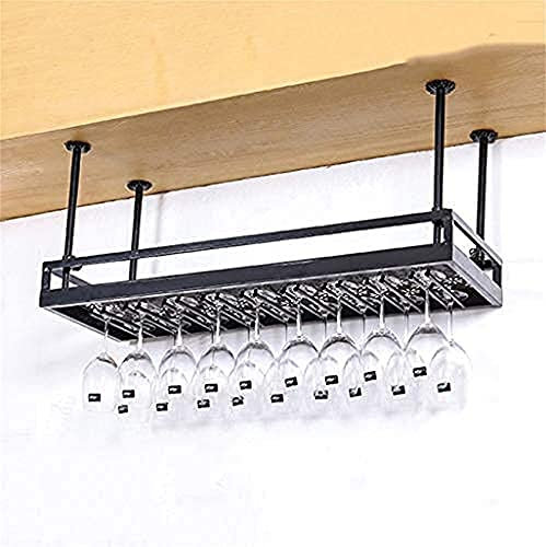 European Style Metal Hanging Wine Glass Rack Upside Down Beer Bottle Shelf and Goblet Holder for Bar Restaurant Kitchen Black Wine Rack Ceiling Mount 120 * 35Cm