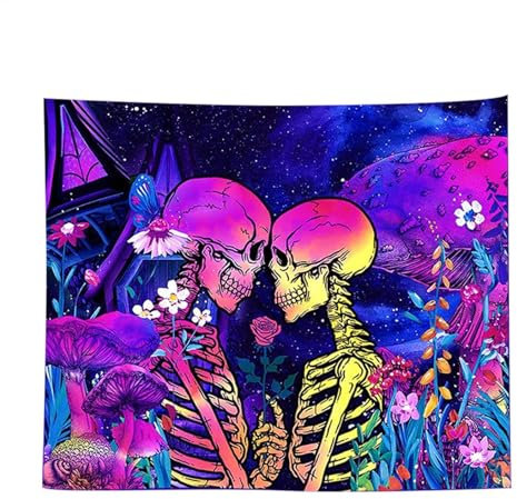 Halloween Tapisserie Gothic Poster Wanddekoration Skelett Wandteppich Schwarzlicht Skelett Wandbehang Skelett Tapisserie Schwarzlicht Gothic und Coole Wanddekoration für Wohnzimmer Schlafsäle