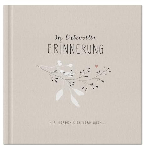 Eine der Guten Kondolenzbuch zur Trauerfeier - in liebevoller Erinnerung - Creme mit Blume, hochwertiges Design Gedenkbuch für Beileidsbekundungen, stabiler Einband, 100 Seiten, 21x21 cm