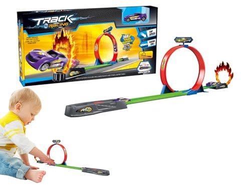 Rennstrecke – Spielzeugbahn-Set für Kinder – Kombiniertes Spielzeug mit sicherem Rückprallauto für Häuser, Kindergärten und Gärten
