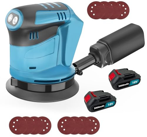 Orbital Sander Cordless Sanding Machine for Makita 18V 2X 3.0AH Battery,3 Variable Speeds, Up to 12000 RPM,12Pcs Sandpapers,125MM,Perfect for Wood and Steel Surfaces