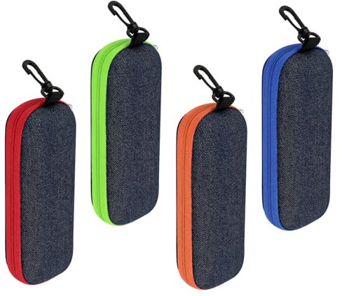 BELIHOME 4 Stück Brillenetuis aus Denim Stoff, Reise Brillentasche mit Reißverschluss Harte Brillenetui Tragbare Brillenaufbewahrung, Trendiges Modisches Sonnenbrillenetui für Damen und Herren
