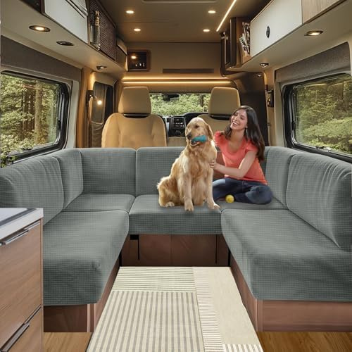 SHUOJIA Bezüge Für Wohnwagenpolster Jacquard, rutschfeste Wohnmobil Sitzbezüge Mit Verstellband, Sofa Sitzkissenbezug Für Schonbezug Wohnwagen Polster waschbar (Dark Grey,W 100-125cm, D 45-65cm)