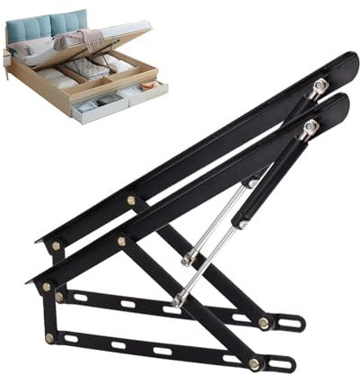 Juego de 2 bisagras para canapé con resortes, Juego de mecanismos elevables para Cama canapé, Sistema Lateral 61cm, 75cm, 90cm, 110cm, 120cm, 150cm, Pintado Negro, Acero, Facil Instalacion(61cm/24in)