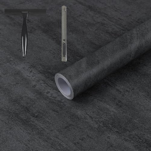 Hode Klebefolie Möbel Grau 60x500cm Inklusive Toolkit, Möbelfolie Betonoptik Selbstklebende Folie für Möbel Küche Fensterbank Schrank Dunkelgrau Wasserdicht Tapete