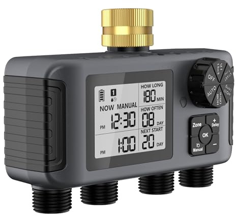 4 Zone Separate Garden Irrigazione Timer Ingresso Ottone Controller Intelligente Automatico Manuale Ritardo Pioggia Sistemi di Irrigazione Ritardo Pioggia Irrigazione