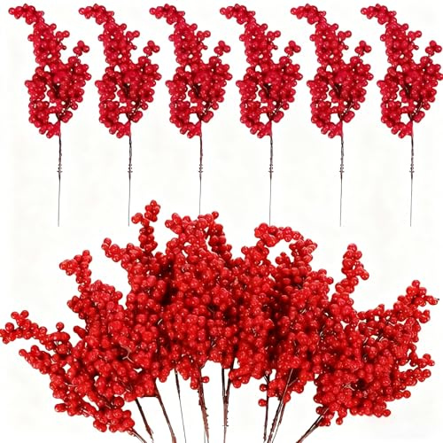 FengYour Decorazione Artificiale di Bacche Rosse, 20PCS Bacche Rosse Agrifoglio Usato per Albero di Natale Artigianato Stagione delle Vacanze Decorazione Invernale Domestica