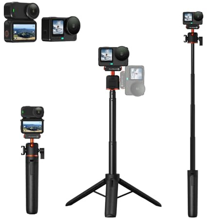 Flymile 54 cm Selfie Stick Tripod for DJI Osmo Action 6/Nano, Magnetic Quick Release Selfie Stick, Extendable Camera Tripod with 360° Ball Head & Cold Shoe Mount Accessories