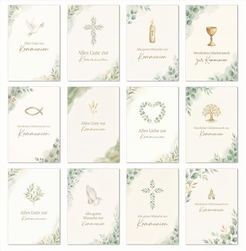 Edición Seidel Set de 12 tarjetas de felicitación para la comunión con sobre. Tarjeta de saludo Tarjeta de comunión Tarjetas Iglesia Frase Frases para niños y adolescentes (SW026)