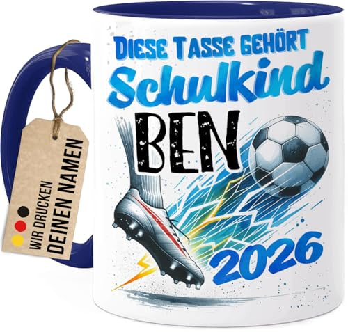Tassenliebling Schulkind 2026 Tasse personalisiert - Geschenk zur Einschulung 2026 - Schultüte Füllung - Schulanfang Geschenke - Schulstart - Grundschule Vorschule - Fußball (Blau)