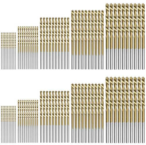 QWORK® 100 piezas Juego de brocas en espiral, recubiertas de titanio HSS, 1 mm, 1,5 mm, 2 mm, 2,5 mm y 3 mm para madera, metales blandos y plástico