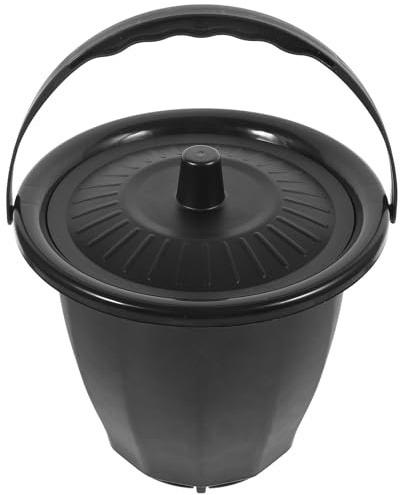 HOLIDYOYO Pot de Chambre Portable Facile à Transporter en Plastique Noir Couvercle, Urinoir Rond sans Bavure pour Femmes Enceintes et Personnes Âgées