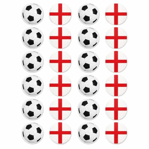 Pack of 24 x PRECUT Edible England Football Wafer Cupcake Toppers, Mix of Footballs & England Flags | Cake Decorations for Match Day Party Cupcakes, Fan Celebrations, World, Euros Cup Tournament Bakes