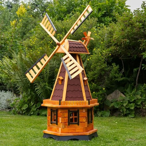 Deko-Shop-Hannusch Große Windmühlen wahlweise mit Solarbeleuchtung - Höhe 1,30 oder 1,45 Meter, Farbe|Größe:1.45m rot