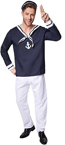 dressforfun Herrenkostüm Seemann | Schönes Oberteil im Marinelook | Kurze, passende Hose | Inkl. coolem Hut (XXL | Nr. 301537)