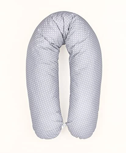 LOOLAY Schwangerschaftskissen - Stillkissen 170 cm - Seitenschläferkissen 100% Baumwolle - mit Abnehmbarem Bezug - Schwanger Kissen für Schlafen (Mini Punkte Grau)