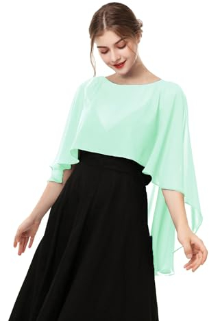 Hotshawl Capelets für Damen, Chiffon-Umhang, Schals und Wickeltuch, für Abendkleid, Hochzeitsumhänge, Minze, Einheitsgröße