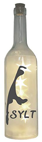WB wohn trends LED-Flasche mit Motiv, Insel Sylt Silhouette, grau, 29cm, Flaschen-Licht Glitzer-Flasche Leuchtflasche Lampe mit Text Spruch