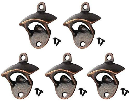 5Pcs Wall Mounted Bottle Opener Bronze Beer Vintage Heavy Duty Opener with Matching Screws (5PCS)