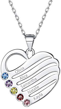 Silver Necklace for Women Personalised with Lovely Names Engraving-Custom Birthstone Choker-5 Names Necklaces for Mum-Engraved Birthday Gifts for Her Birthstone Jewelry