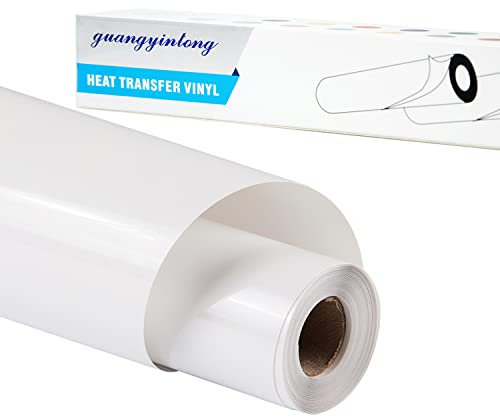guangyintong Heat Transfer Vinyl for T-Shirts 12 x 8ft - White HTV Vinyl Roll Iron on-Easy to Cut &Weed, Glossy Surface (White k1)