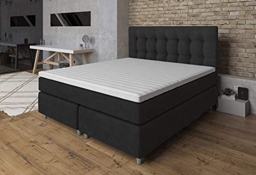 Tesla Dreams Boxspringbett 180x200 Ronda, 7 Zonen Taschenfederkern-Matratze H2/H3, gratis Montage, Topper Latex, Unterbau Taschenfederkem, Anthrazit