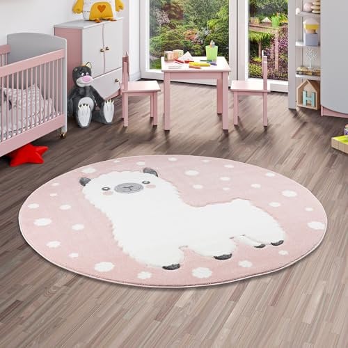 Pergamon Kinder Teppich Maui Kids Alpaka Rosa Rund in 3 Größen