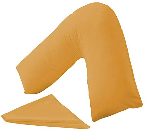 ER Traders Ltd V Pillow With V Pillowcase Hollowfibre Back and Neck Support V Shaped Orthopedic (Mustard, Complete with Pillow)