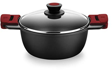 BRA Premiere Cacerola alta 32 cm, Aluminio Fundido, Tricapa, Revestimiento Antiadherente reforzado, 2 asas de Silicona Desmontables, Apto para todo tipo de Cocinas incluida Inducción, color Rojo