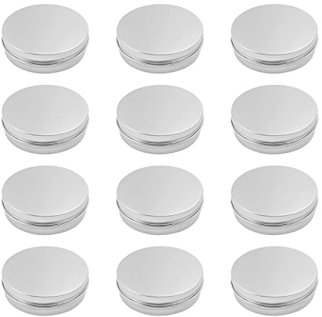 Othmro 12 latas redondas de metal de 3.4 onzas, tarros de lata de aluminio, recipientes rellenables, latas de lata de 100 ml, botellas de lata con tapa de rosca para ensalada, especias, bálsamo
