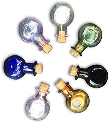 Jarvials Mini Botellas de Vidrio de Color Botellas Redondas Oblatas con Pequeñas Botellas de Corcho Regalo de Boda Frascos Pequeños Viales Mezclar 7 Colores