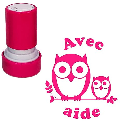 avec Aide Hibou Tampon Auto-Encreur Enseignant - Rose 22mm, Re-éncrable
