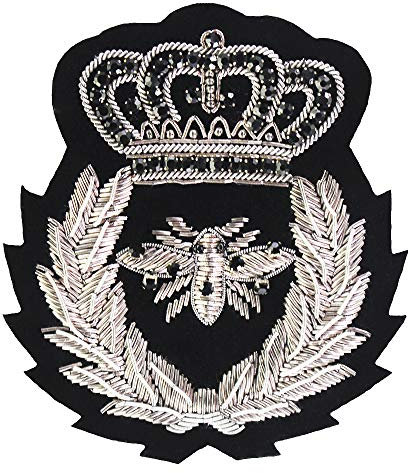 Écusson indien en soie avec couronne d'abeille brodée et perles pour chaussures, broche décorative (argent)