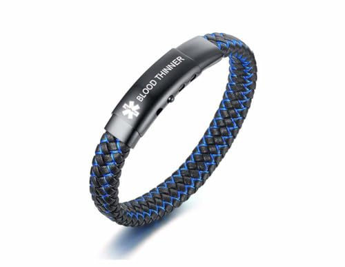 Medical Alert Bracelet for Men - Free Engraving Stainless Steel and 2-Tone Braided Leather Medical ID Jewellery Engraved Emergancy Identification Personalised Medic Alert Bracelets for Men