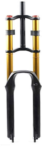LHHL Air Fourche Suspension pour Vélo 26/27.5/29 VTT Double Épaule Une Descente Descente Rappel Amortisseur Voyage 130mm Amortissement Frein Disque QR DH/AM/FR(B-Gold,27.5in)
