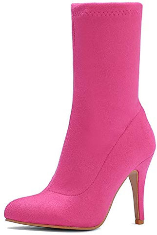 SJJH Botas elásticas para mujer con tacón de aguja y 7 colores, fucsia, 37 EU