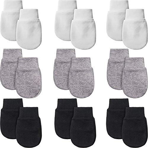 Syhood 9 Pares de Manoplas de Bebés Recién Nacidos Guantes de Bebés y Niños Pequeños Guantes de Algodón sin Arañazos Unisex para Bebés Niños Niñas 0-6 Meses (Negro, Gris, Blanco)