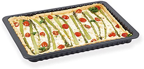 chg Set 381-50 Moule à quiche et à gâteau, carré, XXL, en émail, env. 41,5 x 29,0 x 3,0 cm, résistant aux coupures, respectueux de l'environnement, fabriqué en Allemagne, noir moucheté