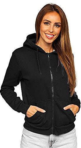 BOLF Damen Kapuzenpullover Reißverschluss Hoodie Sweatshirt mit Kapuze Pullover Pulli Langarmshirt Freizeit Sport Fitness Outdoor Casual Style W03B Schwarz L [A1A]
