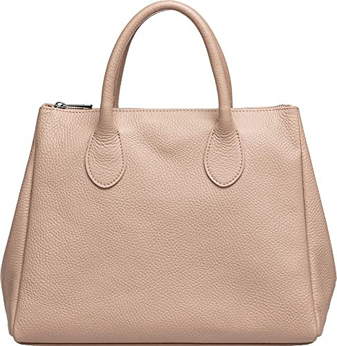 Caspar klassisch elegante Leder Tote Bag Damen Handtasche - PREMIUM LINE - Modell No.812 - Made in Italy, Farbe:rosa, Größe:One Size
