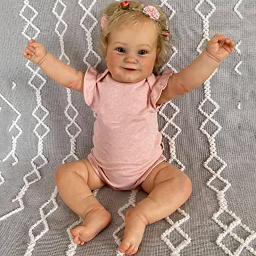 SHHYD 50CM Reborn Toddler Beliebte Maddie Cute Girl Doll mit verwurzelten blonden Haaren Soft Cuddle Body Hochwertige Puppe