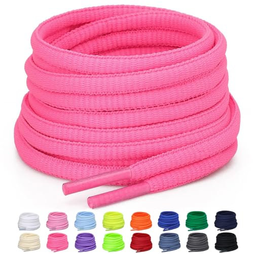 Puzeam Lacets Ovales de Sport [ 2 Paires ] lacets de Chaussures Demi Ronds les Course de Baskets de Running - Largeur 6 mm,16 couleurs au Choix Rose vif 100