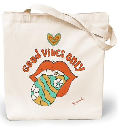 Loxato Stoffbeutel Bedruckt - Stofftasche - Baumwolltasche Bedruckt 100% B35 x H42 x T8 cm - Tragetasche Canvas-Stoff 220 g/m2 - Jutebeutel - Einkaufstasche Lange Henkel 70cm - Einkaufsbeutel